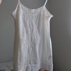 Vintage Y2K Twenty One Cream Embroidered Cotton Cami Top with Crochet Detail